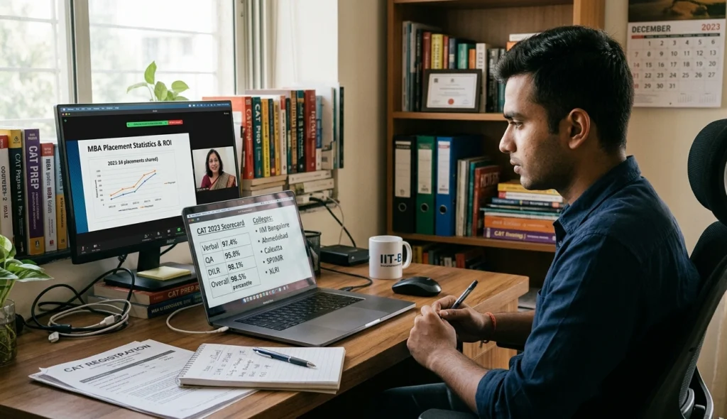 MBA student receiving online counseling for college selection and admission planning.